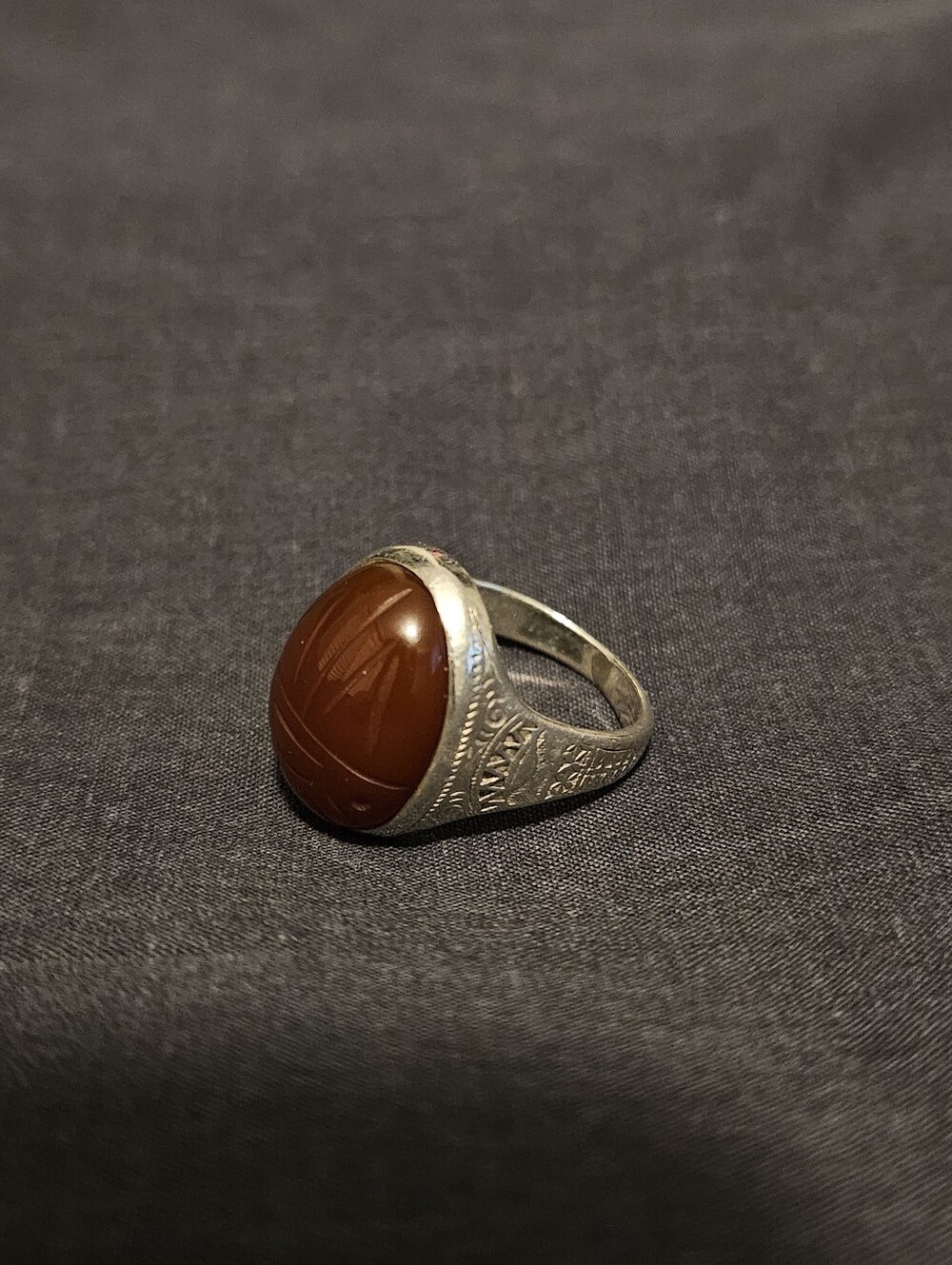 Vintage Great Falls Metal Works Sterling Silver Carnelian Scarab Ring Size 4.75
